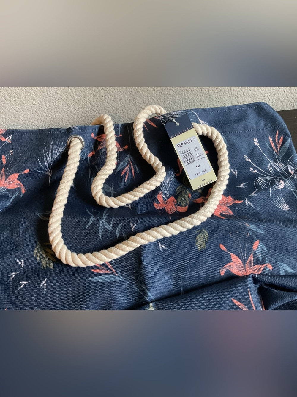 X-Large Roxy Navy Tropical Print Tote